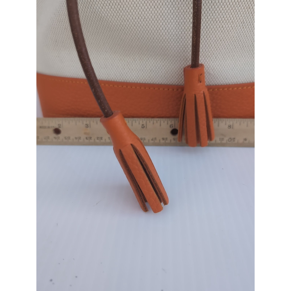 Oncour French Leather Drawstring Bucket Bag Beige Orange - Picture 9 of 16